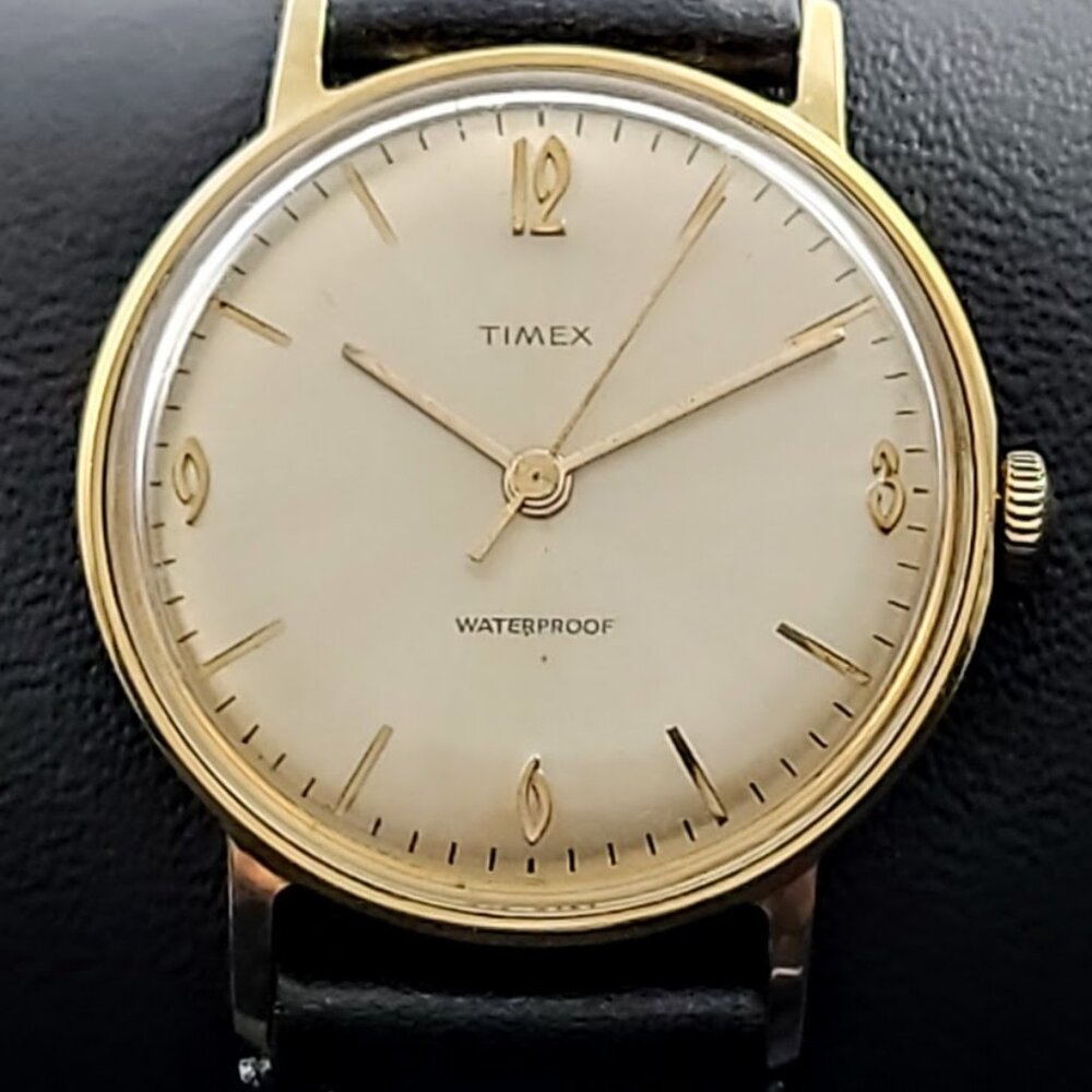 Vintage 1960s Timex Marlin Mechanical Men's Watch – Gold-Tone  New Leather Strap